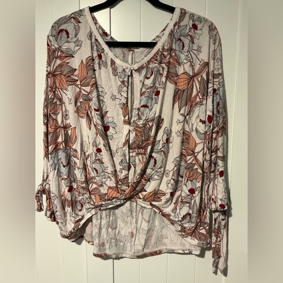 Floral Print Women's Top - Cream and Brown - Picture 3 of 6